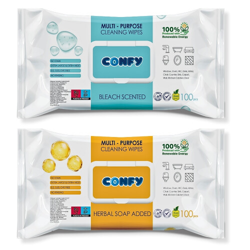 Confy Yüzey Temizlik Havlusu 2li Set – Arap Sabunu, Çamaşır Suyu Ferahlığı (100 Yaprak x 2) - Confy