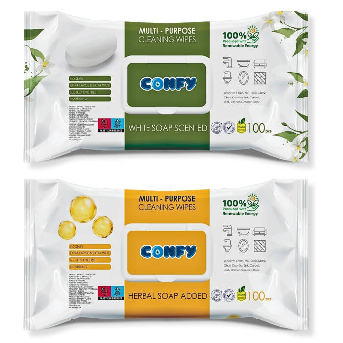 Confy Yüzey Temizlik Havlusu 2li Set – Beyaz Sabun, Arap Sabunu Kokulu (100 Yaprak x 2) - 1