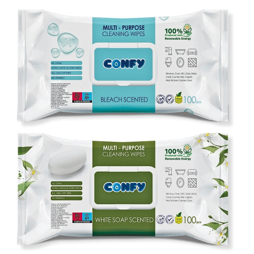 Confy Yüzey Temizlik Havlusu 2li Set – Beyaz Sabun, Çamaşır Suyu Ferahlığı (100 Yaprak x 2) - Confy