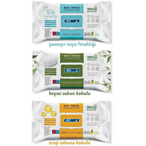 Confy Yüzey Temizlik Havlusu 3lü Set – Arap Sabunu, Beyaz Sabun, Çamaşır Suyu Ferahlığı (100 Yaprak x 3) - 2