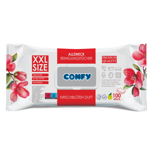 Confy Yüzey Temizlik Havlusu Mendili Kiraz Çiçeği Kokulu XXL 100’lü (100 Yaprak) Çok Amaçlı Temizleme - Confy