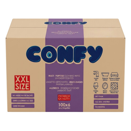 Confy Yüzey Temizlik Havlusu Mendili Lavanta Kokulu XXL 100’lü 1 KOLİ - Confy