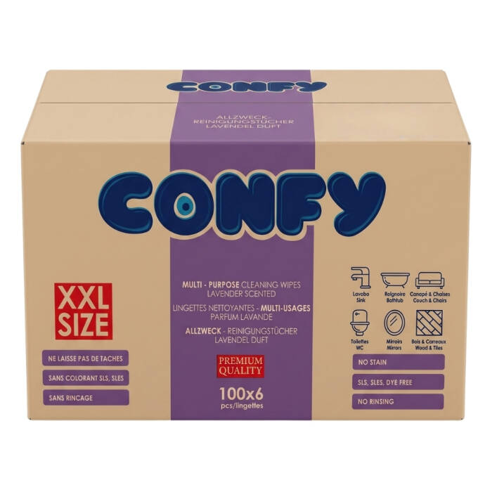 Confy Yüzey Temizlik Havlusu Mendili Lavanta Kokulu XXL 100’lü 1 KOLİ - 1
