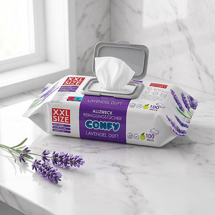Confy Yüzey Temizlik Havlusu Mendili Lavanta Kokulu XXL 100’lü (100 Yaprak) Çok Amaçlı Temizleme - 4