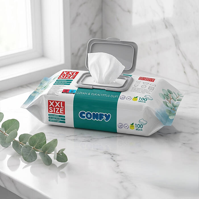 Confy Yüzey Temizlik Havlusu Mendili Okyanus & Okaliptüs Kokulu XXL 100’lü (100 Yaprak) Çok Amaçlı Temizleme - 3