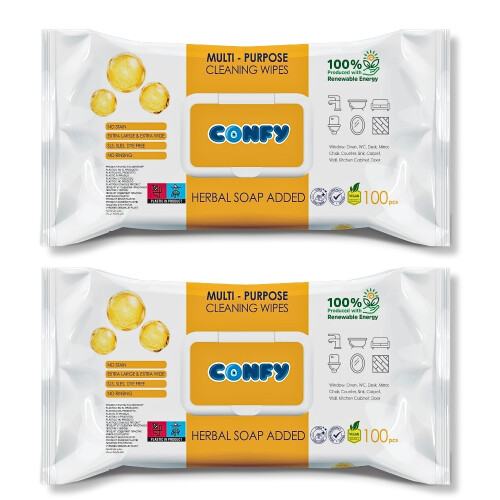 Confy Yüzey Temizlik Havlusu ve Mendili – Arap Sabunu Kokulu (2 Paket x 100 Yaprak) - Confy