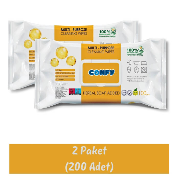 Confy Yüzey Temizlik Havlusu ve Mendili – Arap Sabunu Kokulu (2 Paket x 100 Yaprak) - 2