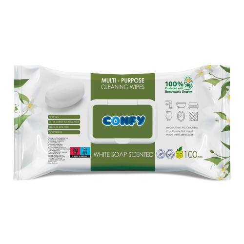 Confy Yüzey Temizlik Havlusu ve Mendili – Beyaz Sabun Kokulu (100 Yaprak) - Confy