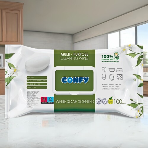 Confy Yüzey Temizlik Havlusu ve Mendili – Beyaz Sabun Kokulu (2 Paket x 100 Yaprak) - 6
