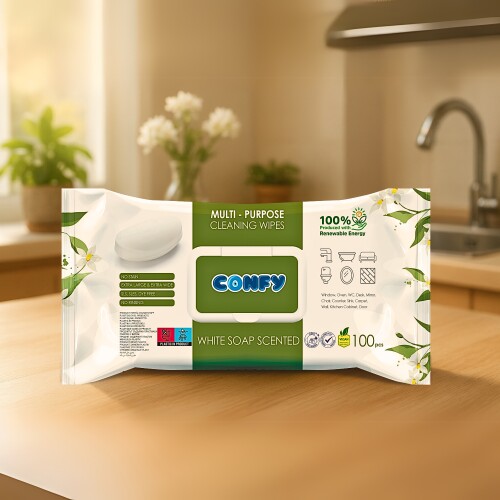 Confy Yüzey Temizlik Havlusu ve Mendili – Beyaz Sabun Kokulu (2 Paket x 100 Yaprak) - 7