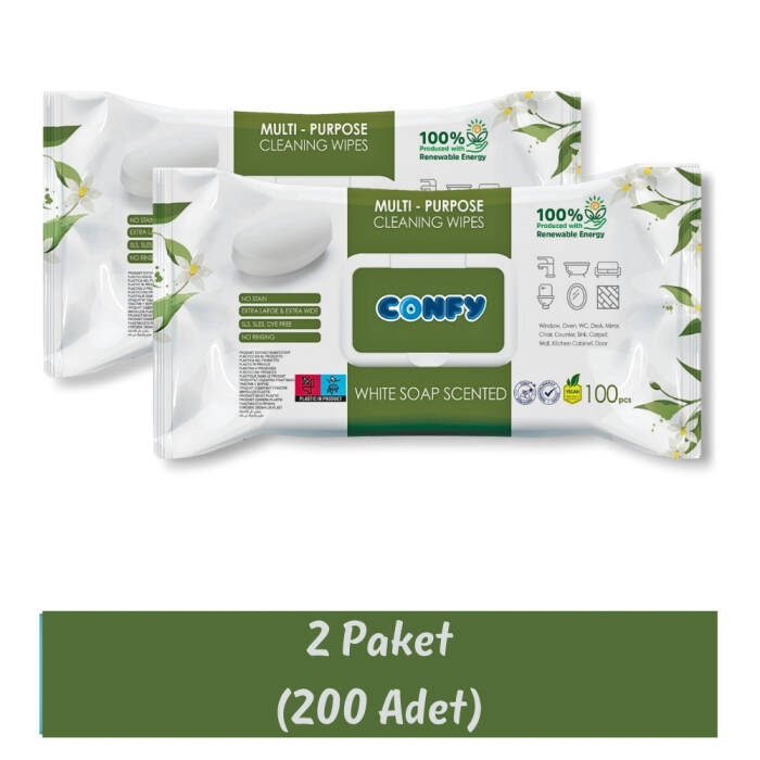 Confy Yüzey Temizlik Havlusu ve Mendili – Beyaz Sabun Kokulu (2 Paket x 100 Yaprak) - 2