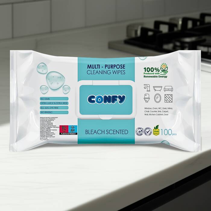 Confy Yüzey Temizlik Havlusu ve Mendili – Çamaşır Suyu Ferahlığı (100 Yaprak) - 3