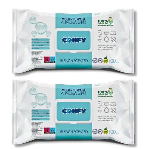 Confy Yüzey Temizlik Havlusu ve Mendili – Çamaşır Suyu Ferahlığı (2 Paket x 100 Yaprak) - Confy