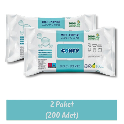 Confy Yüzey Temizlik Havlusu ve Mendili – Çamaşır Suyu Ferahlığı (2 Paket x 100 Yaprak) - 2
