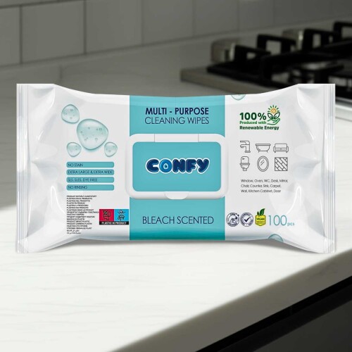 Confy Yüzey Temizlik Havlusu ve Mendili – Çamaşır Suyu Ferahlığı (2 Paket x 100 Yaprak) - 5