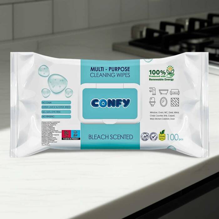 Confy Yüzey Temizlik Havlusu ve Mendili – Çamaşır Suyu Ferahlığı (2 Paket x 100 Yaprak) - 5