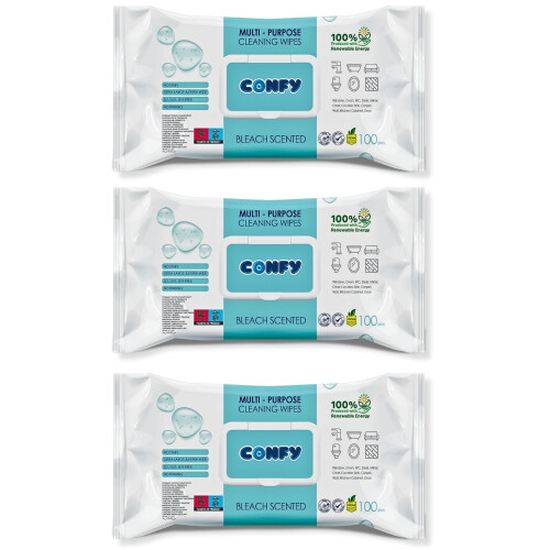 Confy Yüzey Temizlik Havlusu ve Mendili – Çamaşır Suyu Ferahlığı (3 Paket x 100 Yaprak) - Confy