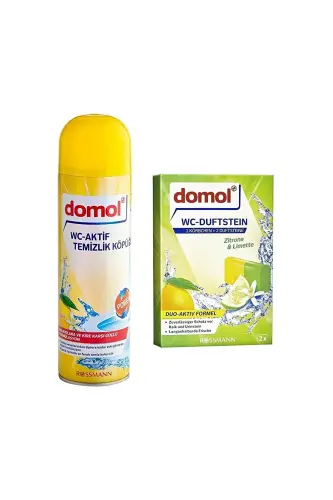 Domol Tuvalet Temizleme Köpüğü Limon 500 Ml ve Wc Kokusu - Klozet Blok, Askı Aparatlı Limon, 2x40 G 80 G - Domol