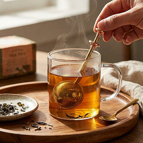 Gold Renkli Paslanmaz Çelik Pratik Çay Süzgeci - 2