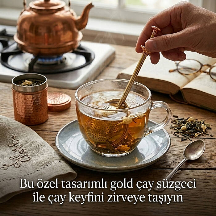Gold Renkli Paslanmaz Çelik Pratik Çay Süzgeci - 5