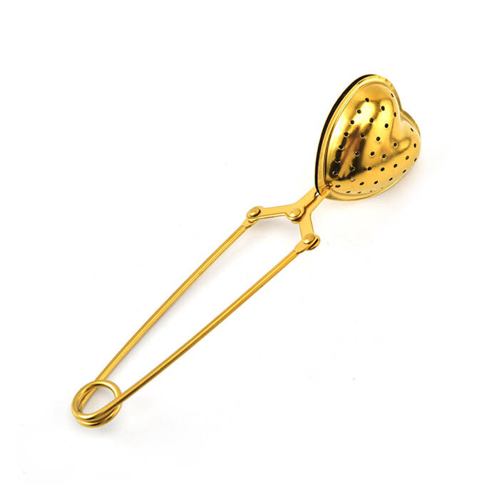 Kalp Tasarımlı Gold Paslanmaz Çelik Çay Süzgeci - 1