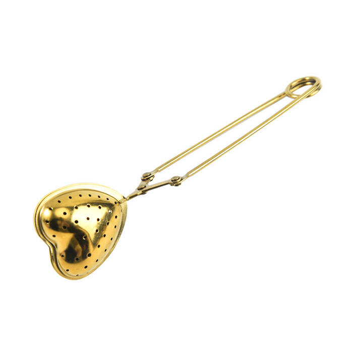 Kalp Tasarımlı Gold Paslanmaz Çelik Çay Süzgeci - 3