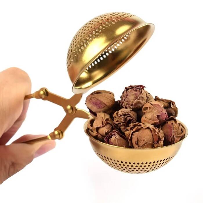 Küre Tasarımlı Gold Renkli Paslanmaz Çelik Çay Süzgeci - 4