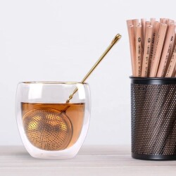 Küre Tasarımlı Gold Renkli Paslanmaz Çelik Çay Süzgeci - 2