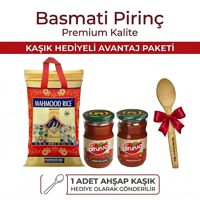 Mahmood Rice Basmati Pirinç 4 Kg ve Altunsa Biber Salçası Acı & Tatlı Set 650 Gr x 2 - 1