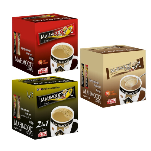 Mahmood Coffee 3ü1 Arada ve 3ü1 Arada Sütlü Köpüklü ve 2si1 Arada 3'lü Set 48 Adet - Mahmood Coffee