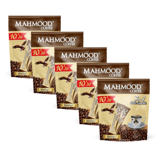 Mahmood Coffee 3'ü 1 Arada Sütlü Köpüklü Kahve 18 g x 10 Adet x 5'li Paket - Mahmood Coffee