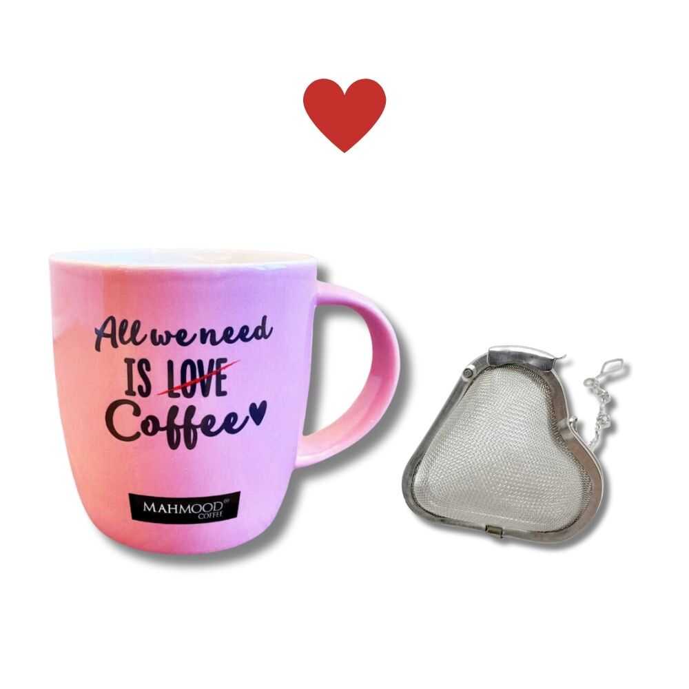 Mahmood Coffee Porselen Kupa Pembe ve Kalp Tasarımlı Silver Çay Süzgeci - 2