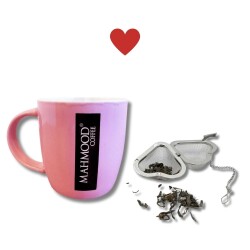 Mahmood Coffee Porselen Kupa Pembe ve Kalp Tasarımlı Silver Çay Süzgeci - 1