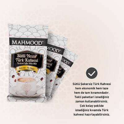 Mahmood Coffee Hazır Türk Kahvesi Sütlü Şekersiz 19 g x12 adet - 5