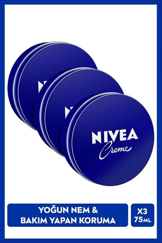 NIVEA Creme 75ml, Bakım Yapan Koruma, Uzun Süreli Yoğun Nemlendirici, El Yüz ve Vücut, X3 Adet - Nivea