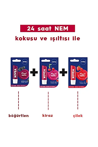 NIVEA Dudak Kremi 3ü Bir Arada Çilekli 4,8 gr Böğürtlen 4,8 gr Kiraz 4,8 gr - 2