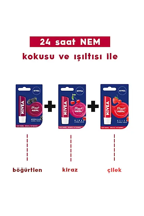 NIVEA Dudak Kremi 3ü Bir Arada Çilekli 4,8 gr Böğürtlen 4,8 gr Kiraz 4,8 gr - 2