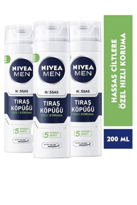 NIVEA Men Hassas Tıraş Köpüğü 200ml, Hassas Ciltlere Özel Hızlı Koruma X3 - 1