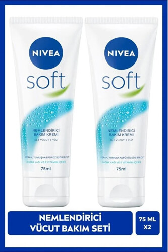NIVEA Soft Nemlendirici Bakım Kremi 75 Ml, Jojoba Yağı,E Vitamini, El Yüz Vücut, Yumuşak Cilt Hissi,2 Adet - Nivea