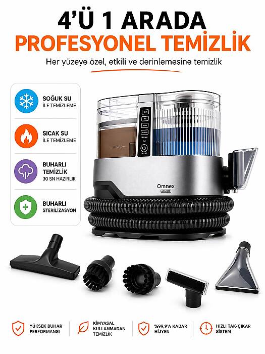 Omnex ArınMax Buharlı Koltuk ve Halı Yıkama Makinesi 17000KPA Çift Tanklı Profesyonel Buhar Temizleyici - 4