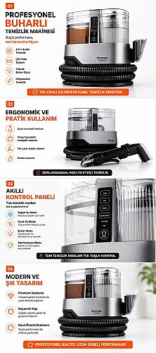 Omnex ArınMax Buharlı Koltuk ve Halı Yıkama Makinesi 17000KPA Çift Tanklı Profesyonel Buhar Temizleyici - 6
