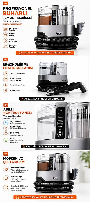 Omnex ArınMax Buharlı Koltuk ve Halı Yıkama Makinesi 17000KPA Çift Tanklı Profesyonel Buhar Temizleyici - 6