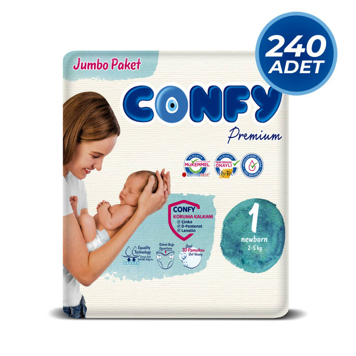 Confy Premium 1 Numara Bebek Bezi Yenidoğan 2 - 5 Kg 240 Adet - 1