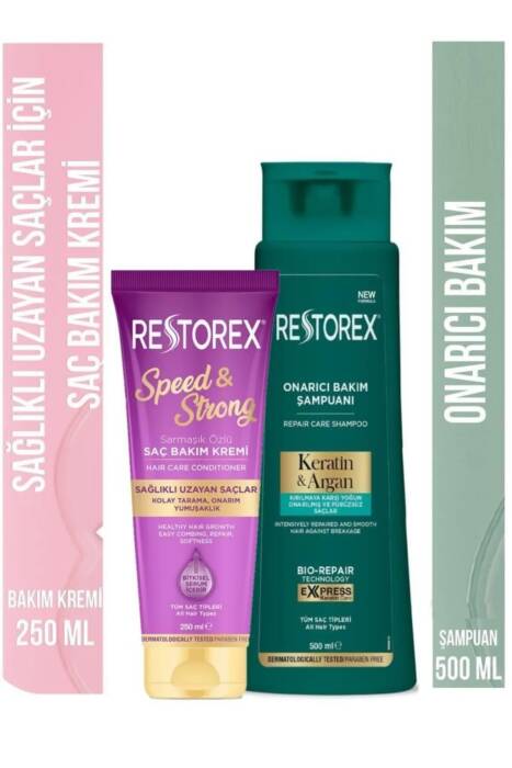 Restorex Speed Strong Saç Kremi 250 Ml keratin Ve Argan Şampuan 500 Ml - 1