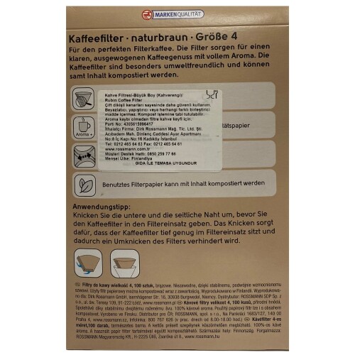 Rubin Kahve Filtresi 4 Numara (Büyük Boy) Naturel Kağıt 300 Adet - 2