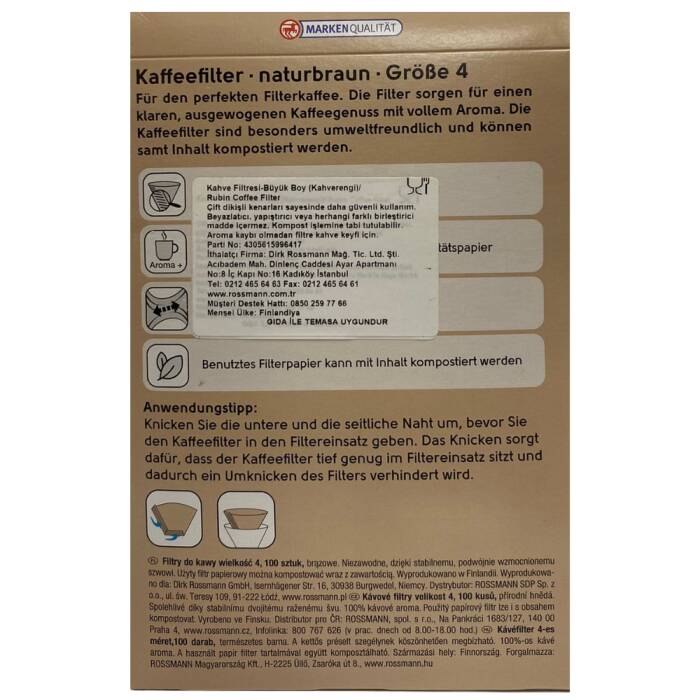 Rubin Kahve Filtresi 4 Numara (Büyük Boy) Naturel Kağıt 300 Adet - 2