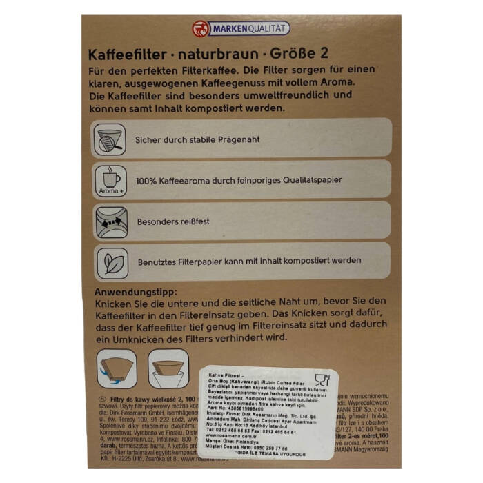 Rubin Kahve Filtresi Natural Filtre Kahve Kağıdı 2 Numara 100 Adet - 2