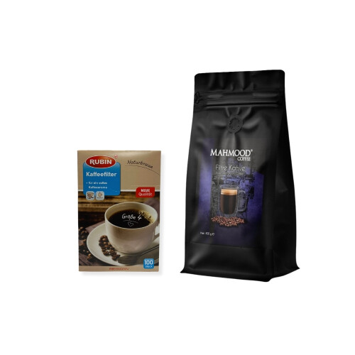 Mahmood Coffee Filtre Kahve 500 Gr ve Rubin Büyük Boy Kahve Filtresi Naturel Kağıt 4 Numara 100 adet Set - Mahmood Coffee
