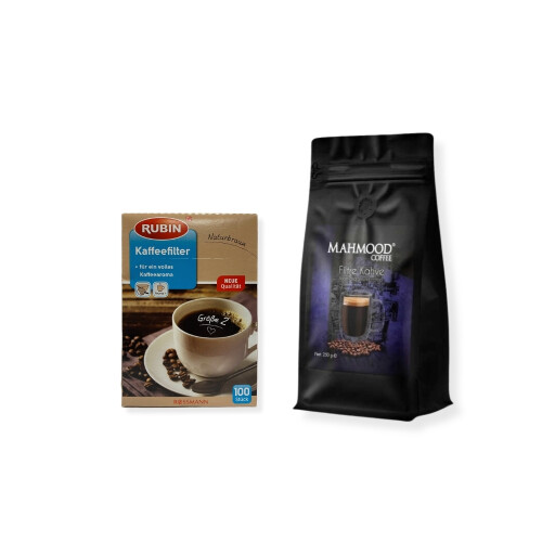 Mahmood Coffee Filtre Kahve 250 G ve Rubin Küçük Boy Kahve Filtresi Naturel Kağıt 2 Numara 100 adet Set - Mahmood Coffee