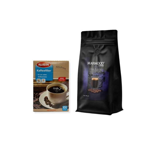 Mahmood Coffee Filtre Kahve 500 G ve Rubin Küçük Boy Kahve Filtresi Naturel Kağıt 2 Numara 100 adet Set - Mahmood Coffee